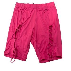 Hot Pink Lace Up Biker Shorts